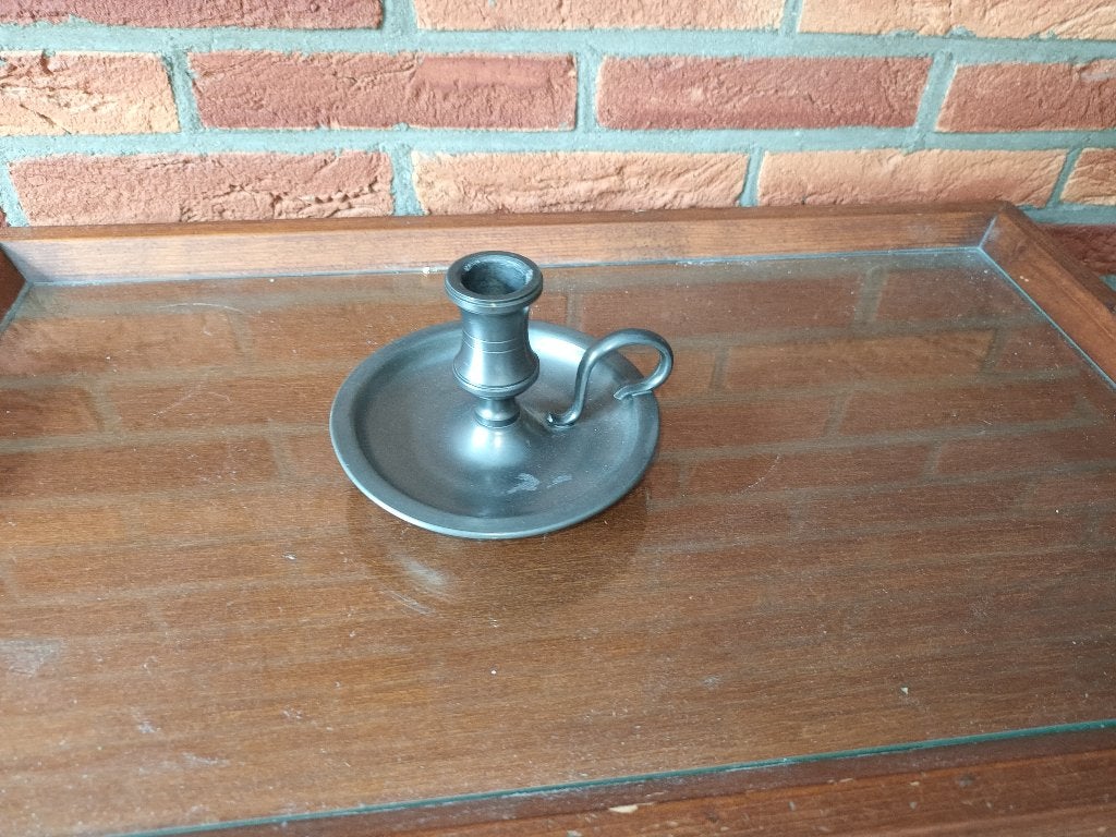 Kandelaar van tin, Huis en Inrichting, Ophalen, Overige materialen, Gebruikt, Grijs