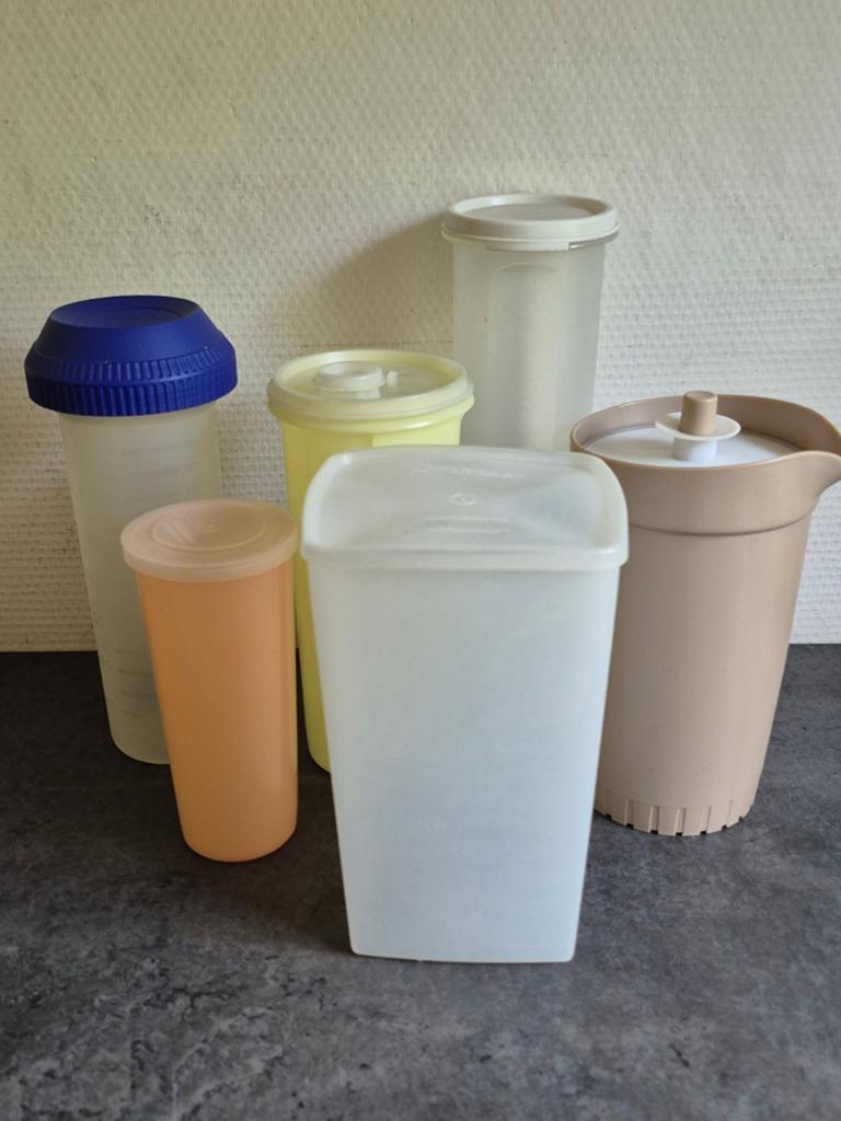 Tupperware 6 stuks vintage kan, soepstengels, bus  beker, Ophalen of Verzenden, Beker of Kan
