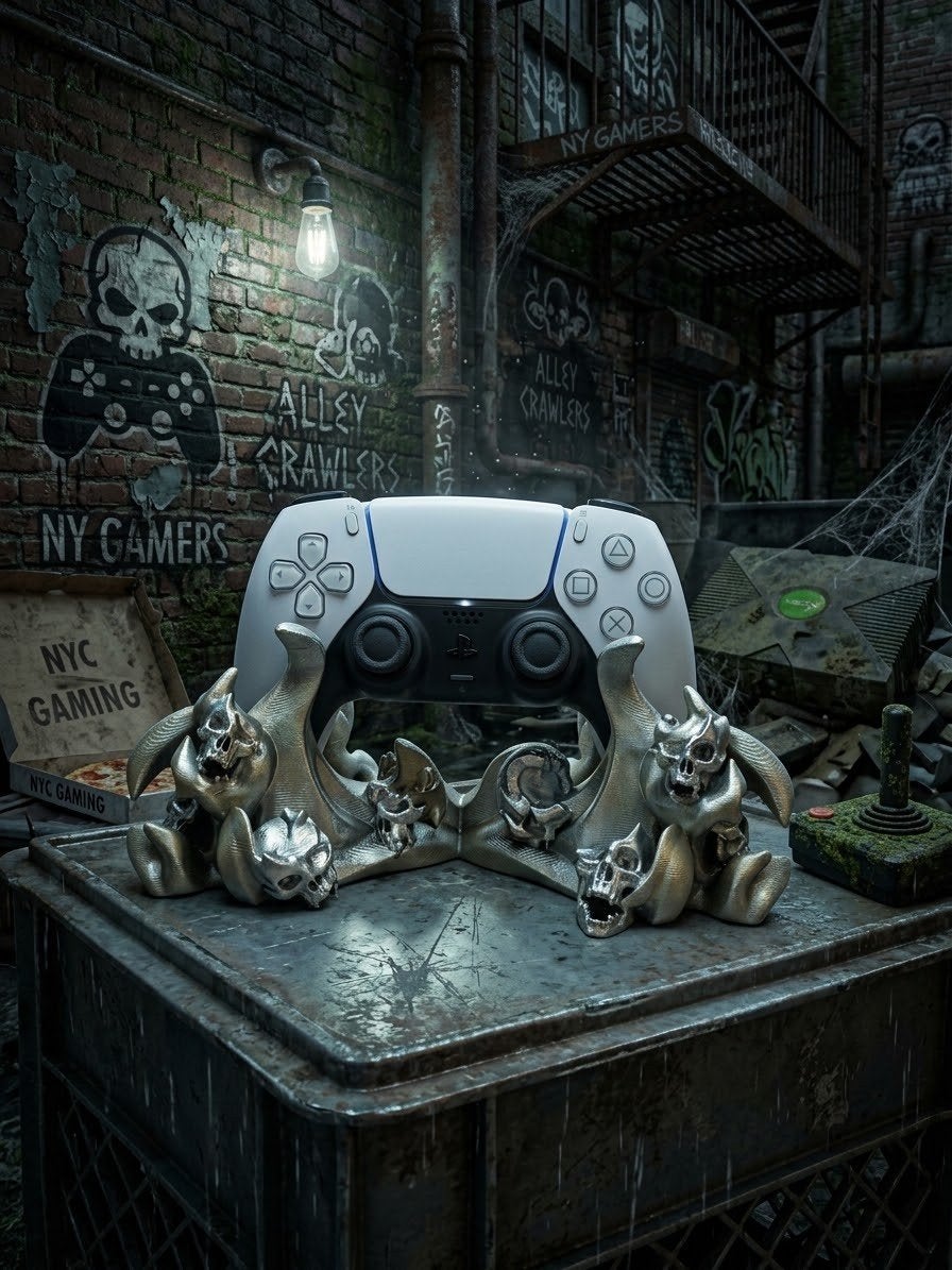 PS5 Controller Houder "Flame of Death" - Zilver, Spelcomputers en Games, Ophalen of Verzenden