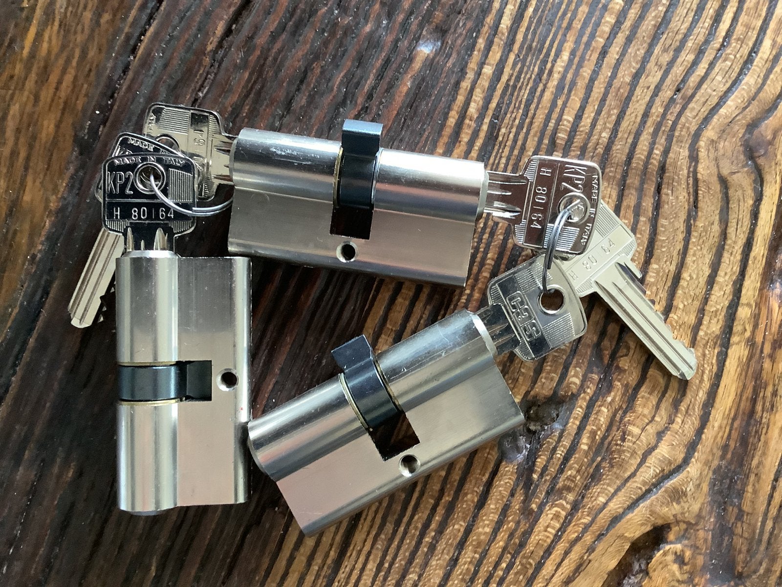 Cilinders drie set gelijksluitend, Doe-het-zelf en Verbouw, Ophalen, Nieuw, Koper of Messing, Slot