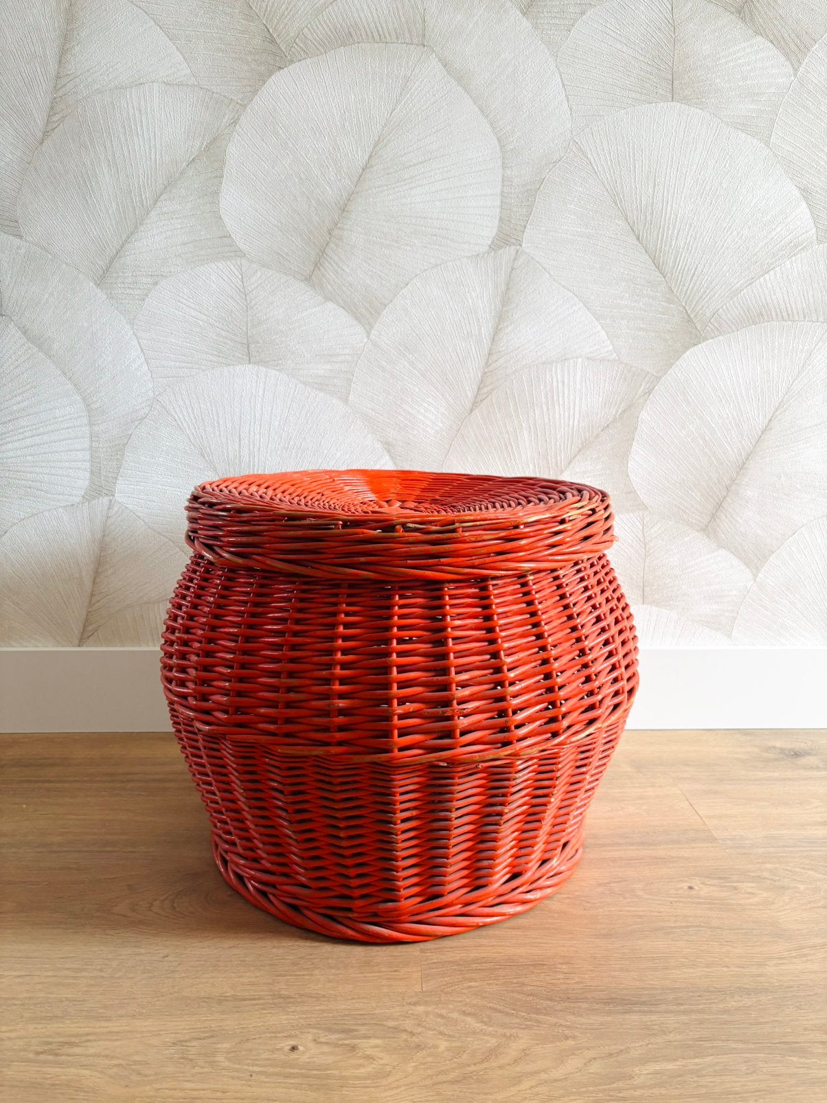 Retro rotan oranje mand vintage, Huis en Inrichting, Woonaccessoires | Schalen en Manden, Ophalen, Gebruikt, Mand, Rond