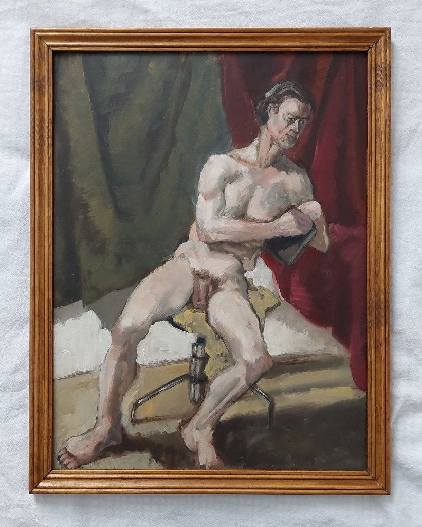 Schilderij van Naakte Man - Olieverf, Antiek en Kunst, Kunst | Schilderijen | Klassiek, Paneel, Portret of Personen, Realistisch