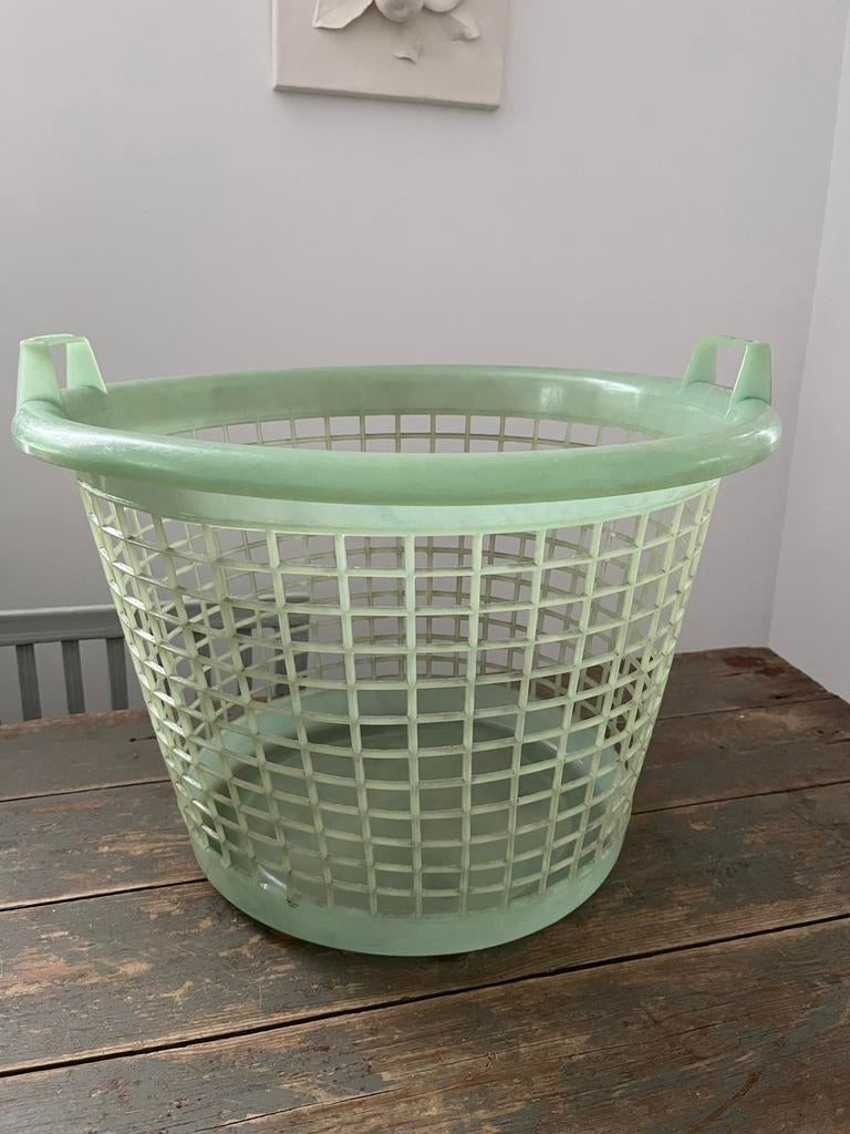 VINTAGE RETRO MAND WASMAND BRILLANT GROEN ORIGINEEL, Kunststof, Gebruikt, Mand, Rond