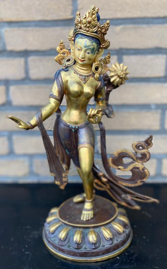 Zeldzaam Goldface brons Dansende Tara beeld gouden gezicht, Ophalen of Verzenden, Gebruikt, Beeld(je), Boeddhisme