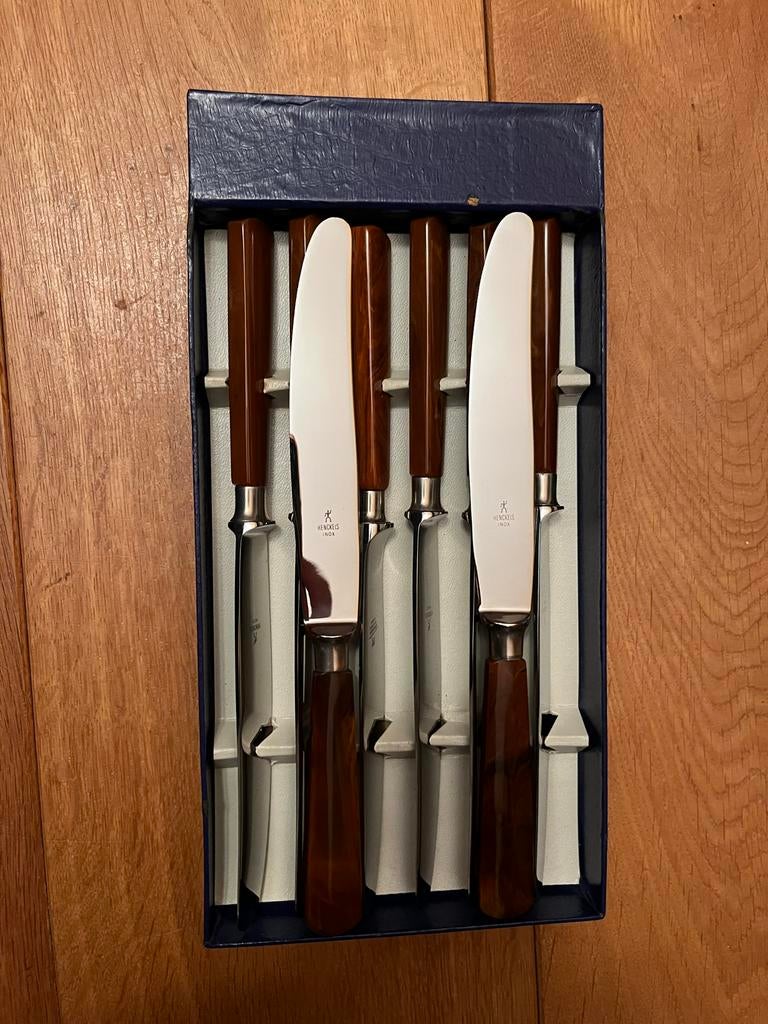 Nieuw: 8-delige Henckels Inox messen set bruine handvatten, Antiek en Kunst, Ophalen