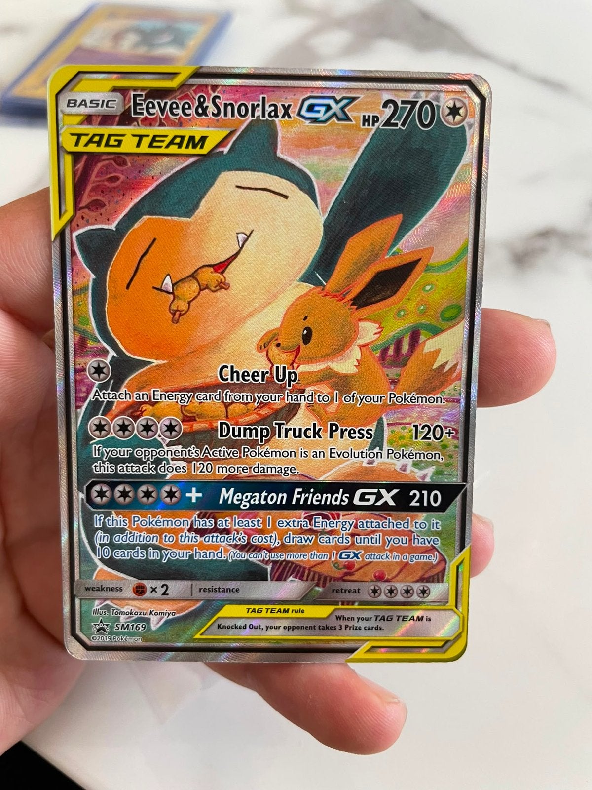 Eevee & Snorlax GX TAG TEAM SM169 Pokemon Kaart, Ophalen of Verzenden, Zo goed als nieuw, Losse kaart