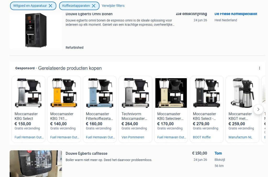 moccamaster, 4 tot 10 kopjes, Ophalen of Verzenden, Nieuw, Koffiemachine