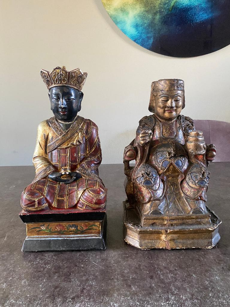 Set Chinese houten goden Qingshui & Kitchen God beelden, Antiek en Kunst, Ophalen of Verzenden, Beeld