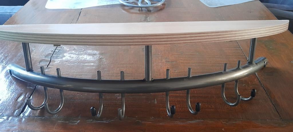 Wandkapstok met plank en haken - Metaal en Hout, Gebruikt, Minder dan 100 cm, Hout, Ophalen