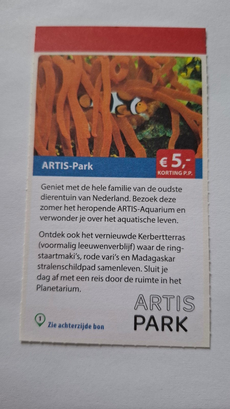Kortingsbon ARTIS Park met 5 euro korting per persoon, Tickets en Kaartjes, Drie personen of meer, Kortingskaart