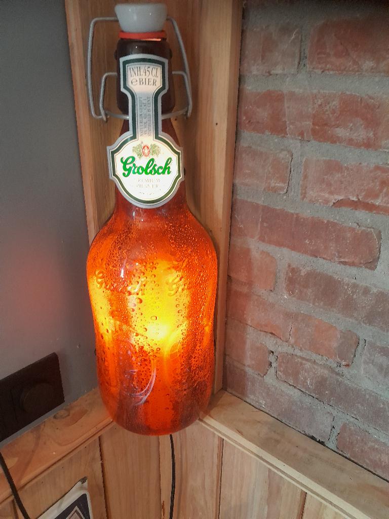 Grolsch bruine fleslamp, Ophalen of Verzenden, Gebruikt, Lichtbak of (neon) lamp