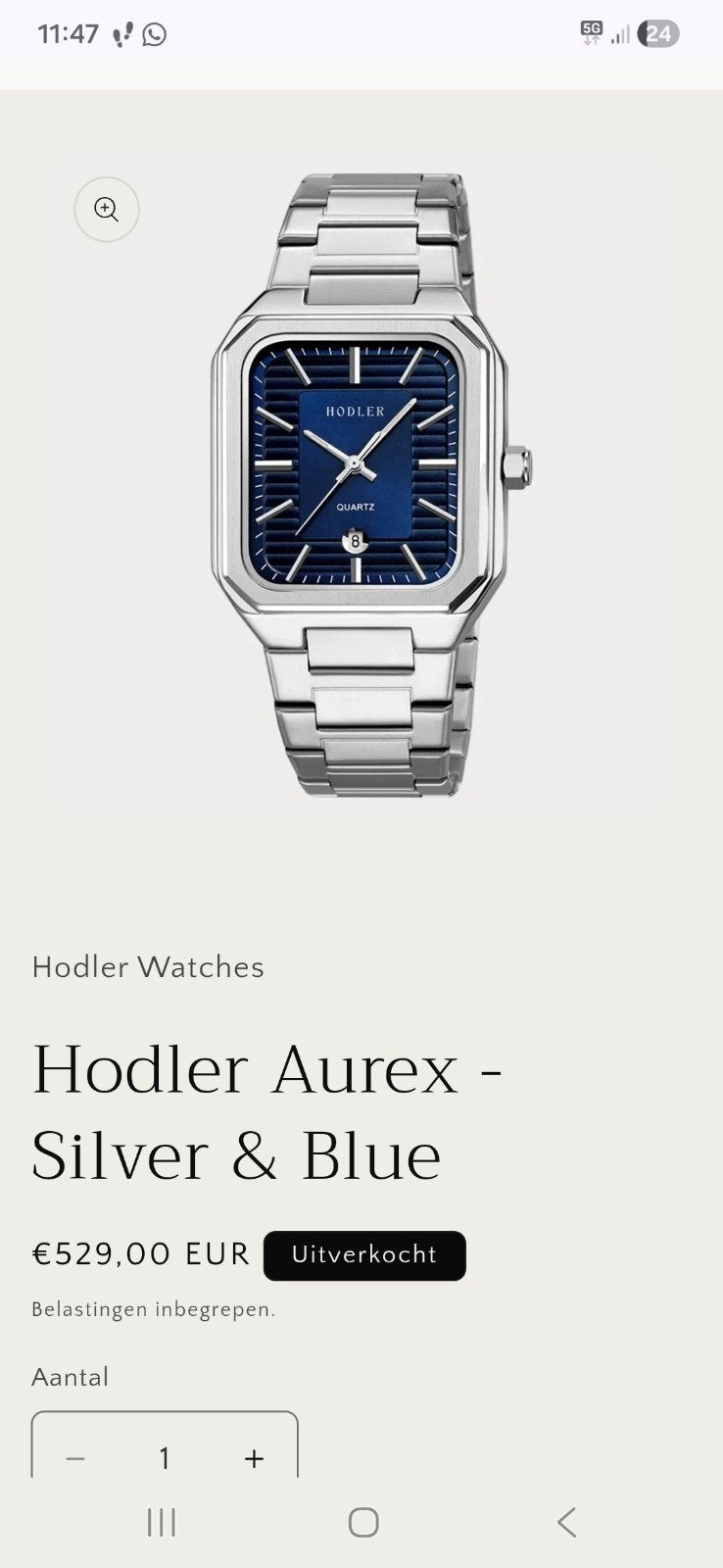 Herenhorloge Hodler Aurex - Silver + Blue nieuw in doos, Ophalen, Nieuw, Staal, Overige merken