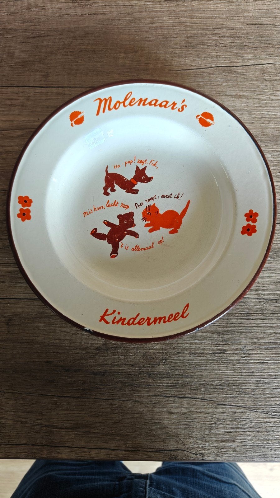 Vintage Emaille Bordje van Molenaar's kindermeel Ø 22 cm, Antiek en Kunst, Ophalen of Verzenden