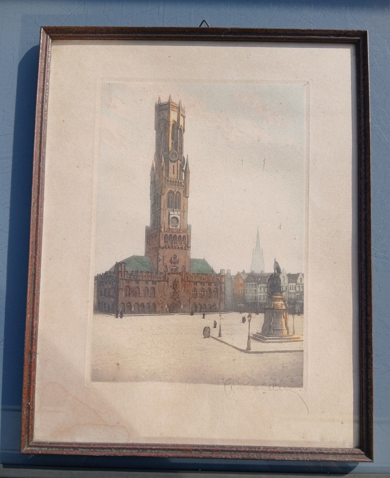 Belfort van Brugge - Ets, gesigneerd, Ophalen of Verzenden
