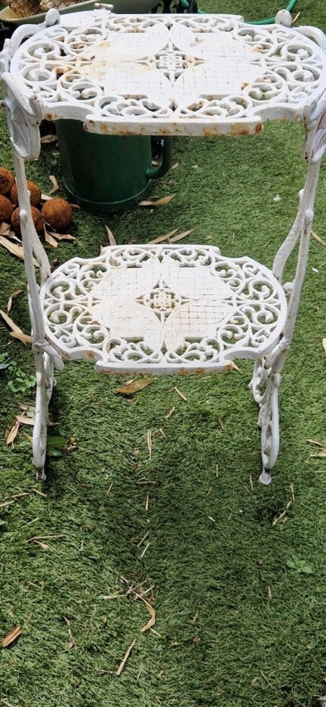 Prachtige gietijzeren bijzettafel (brocante), Ophalen, Gebruikt, Vierkant, Metaal