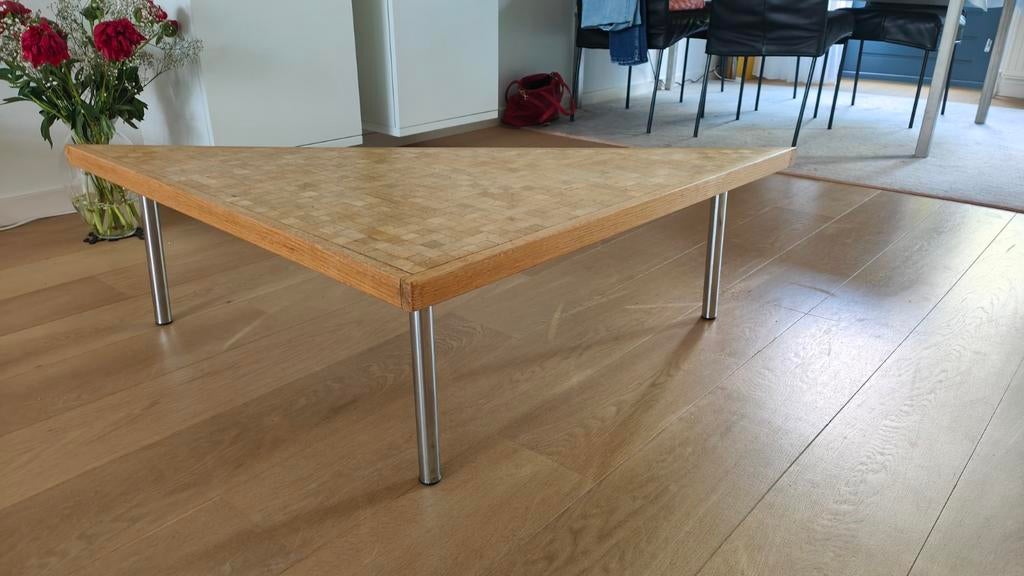 Driehoekige salontafel met mozaïek blad, Ophalen, Modern, Retro, Gebruikt, 50 tot 100 cm