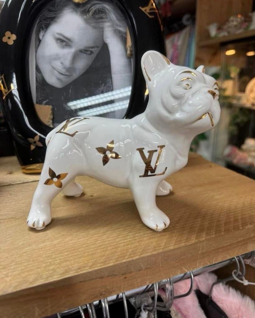 Franse Bulldog Beeldje Porselein Bladgoud capodimonte, Ophalen of Verzenden