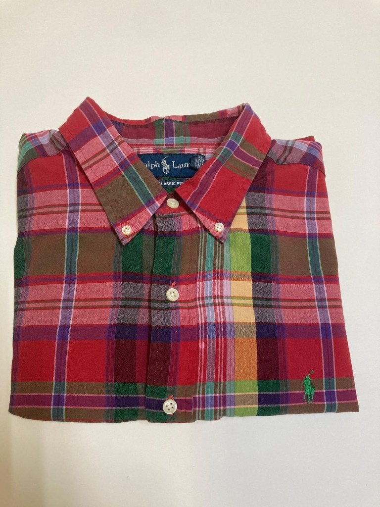 Ralph Lauren Overhemd – XL - Oxford - Red Green Blocked, Ralph Lauren, Ophalen of Verzenden, Zo goed als nieuw, Halswijdte 43/44 (XL)