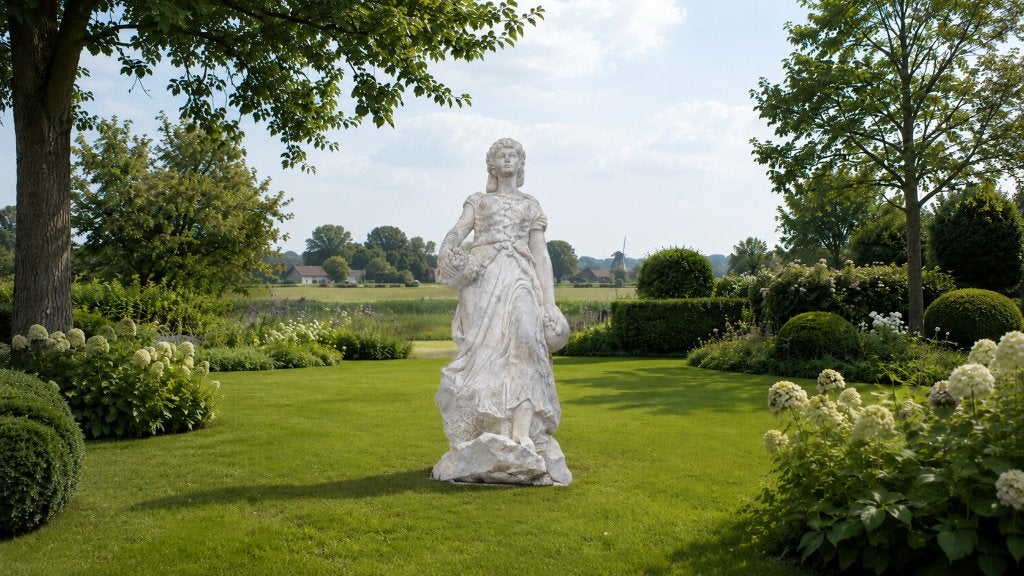 Monumentaal marmeren tuinbeeld ‘De Herfst’ – 195 cm – 500 kg, Tuin en Terras, Ophalen, Zo goed als nieuw, Steen, Mensenbeeld