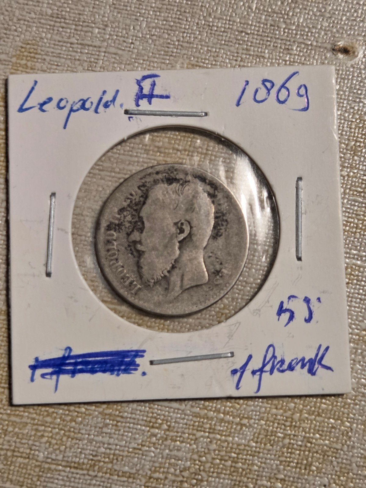 Zilveren 1 Frank munt Leopold II, België 1869, Postzegels en Munten, Munten | België, Losse munt, Zilver, Zilver, Ophalen of Verzenden