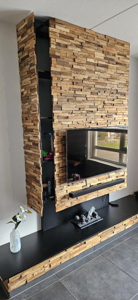Schouw plus opberg meubel inclusief haard, Ophalen, Teakhout, Zo goed als nieuw, 200 cm of meer