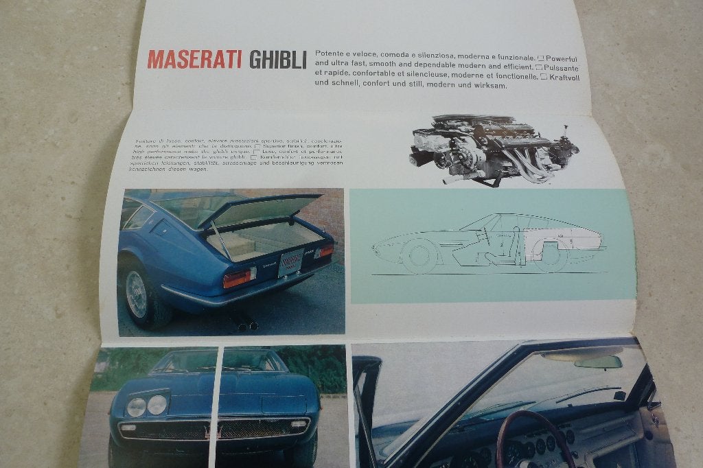Maserati Ghibli 1969 folder ook ruil Mistral / Quattroporte, Ophalen of Verzenden, Gelezen, Overige merken