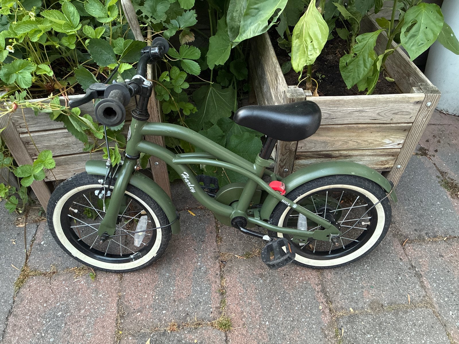 Kinderfiets Harley 16 inch - Groen, Ophalen, Gebruikt, Terugtraprem, 16 tot 20 inch