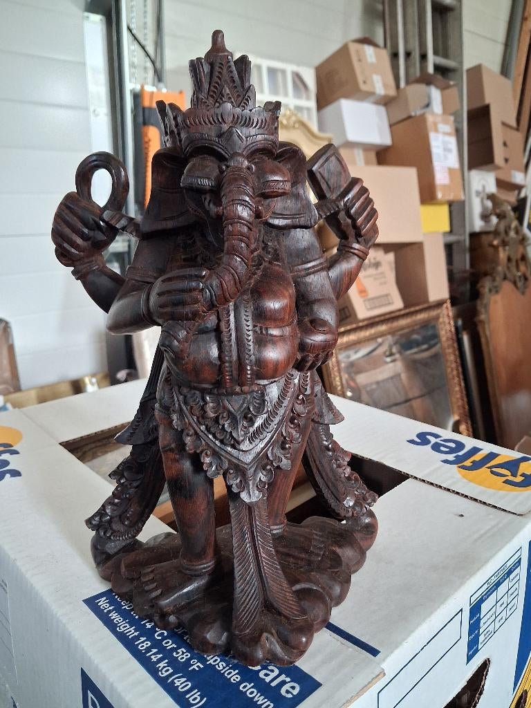 Fraai Houten Beeld van de God Ganesha, top Houtsnijwerk, Antiek en Kunst, Ophalen of Verzenden