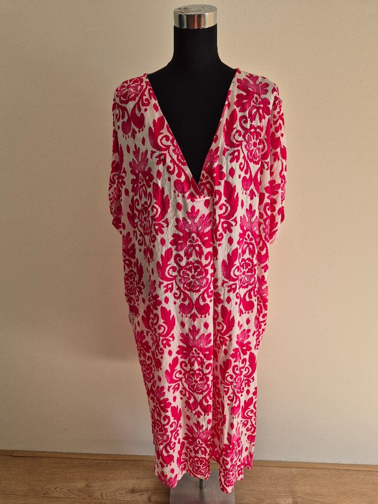 J570 - Roze-witte Paprika jurk maat 46-48 (1), Maat 46/48 (XL) of groter, Ophalen of Verzenden, Zo goed als nieuw, Roze