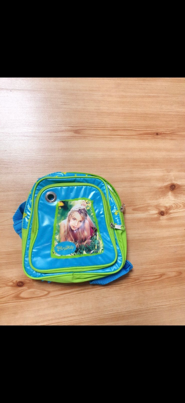 Britney Spears Kinderrugzak - Blauw/Groen, Gebruikt, Minder dan 30 cm, Ophalen of Verzenden, Minder dan 30 cm