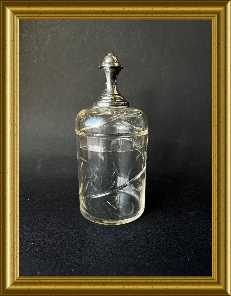 Klein geslepen glazen potje met zilveren knop, Antiek en Kunst, Ophalen of Verzenden, Zilver
