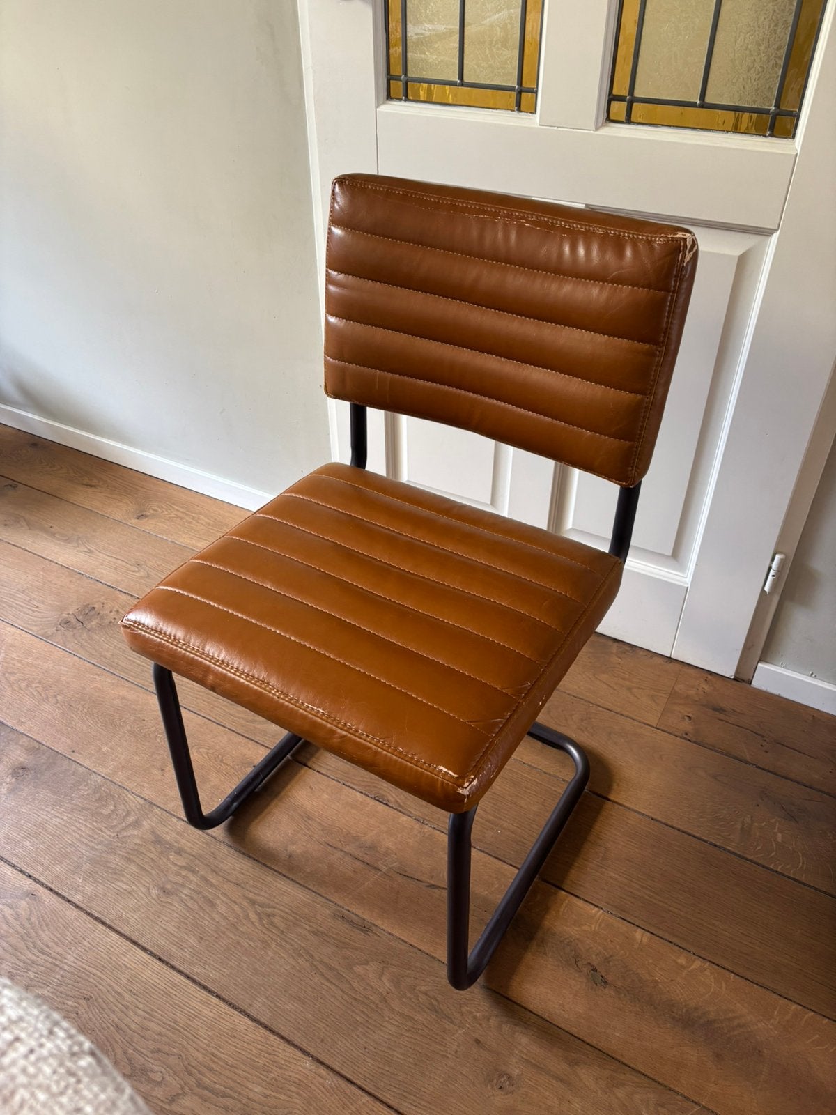 4x sledestoel, Huis en Inrichting, Stoelen, Zo goed als nieuw, Leer, Bruin, Ophalen