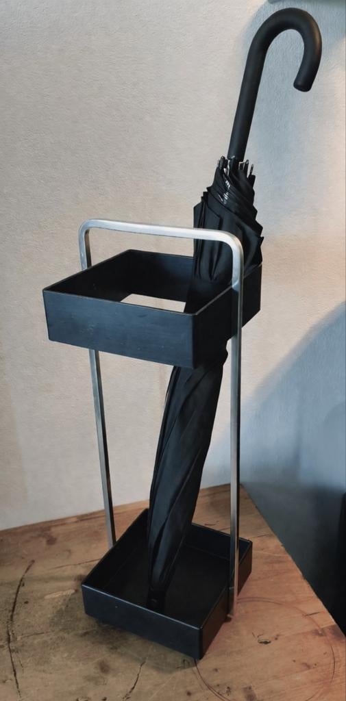 Vintage Modernistische Paraplubak – Zwart Metaal & aluminium, Ophalen of Verzenden, Metaal