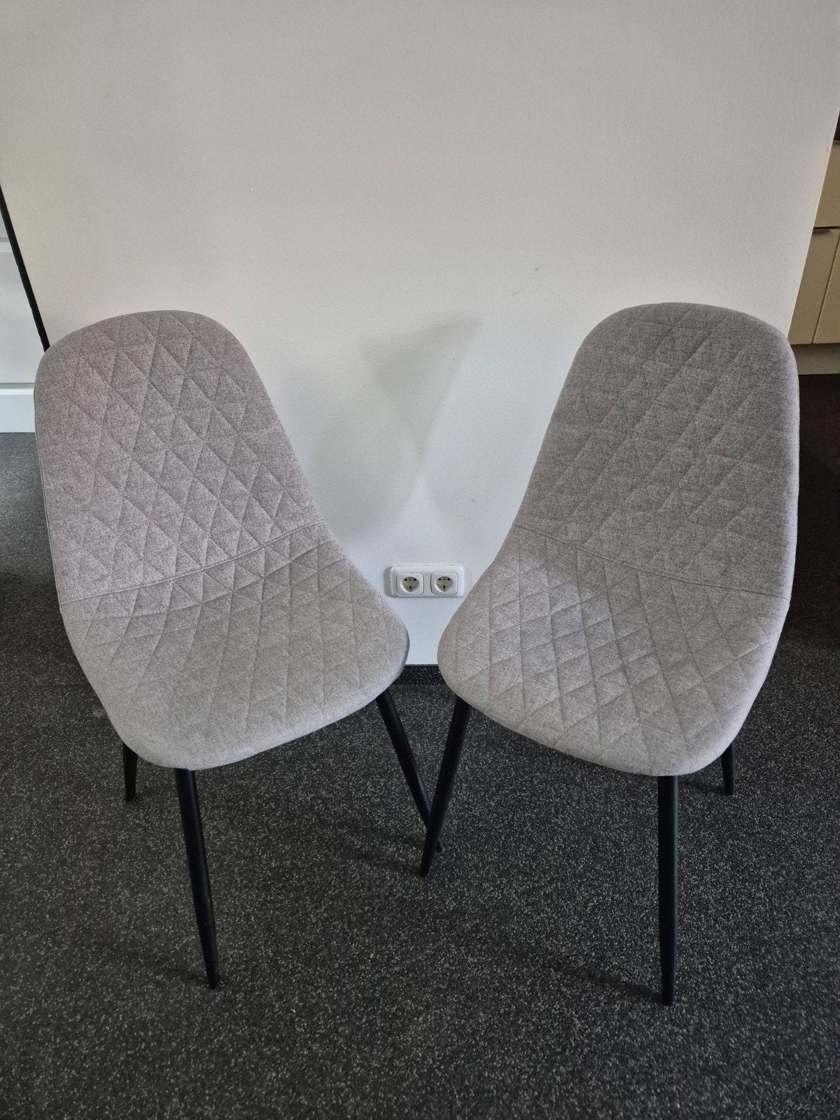 2 eetkamerstoelen - Grijs stof, Ophalen, Gebruikt, Twee, Stof