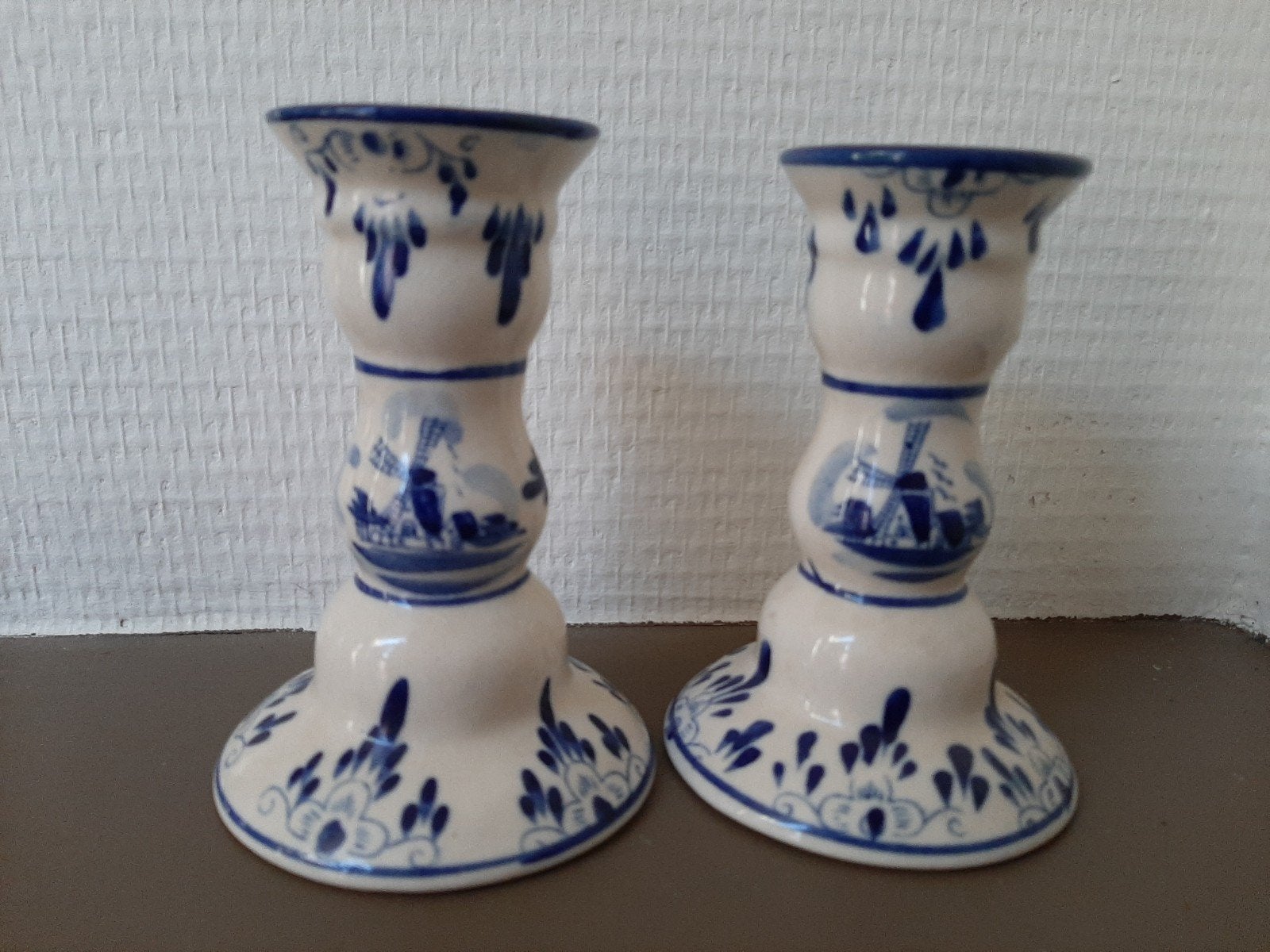 2 kandelaartjes Delfts blauw, Ophalen of Verzenden, Gebruikt, Blauw, Kandelaar