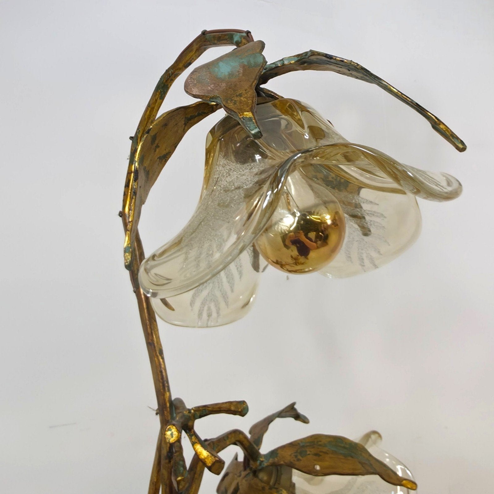 Xl smeedijzer floral vloerlamp Poliarte Italiaans design 70s, Huis en Inrichting, Lampen | Vloerlampen, Ophalen, Glas