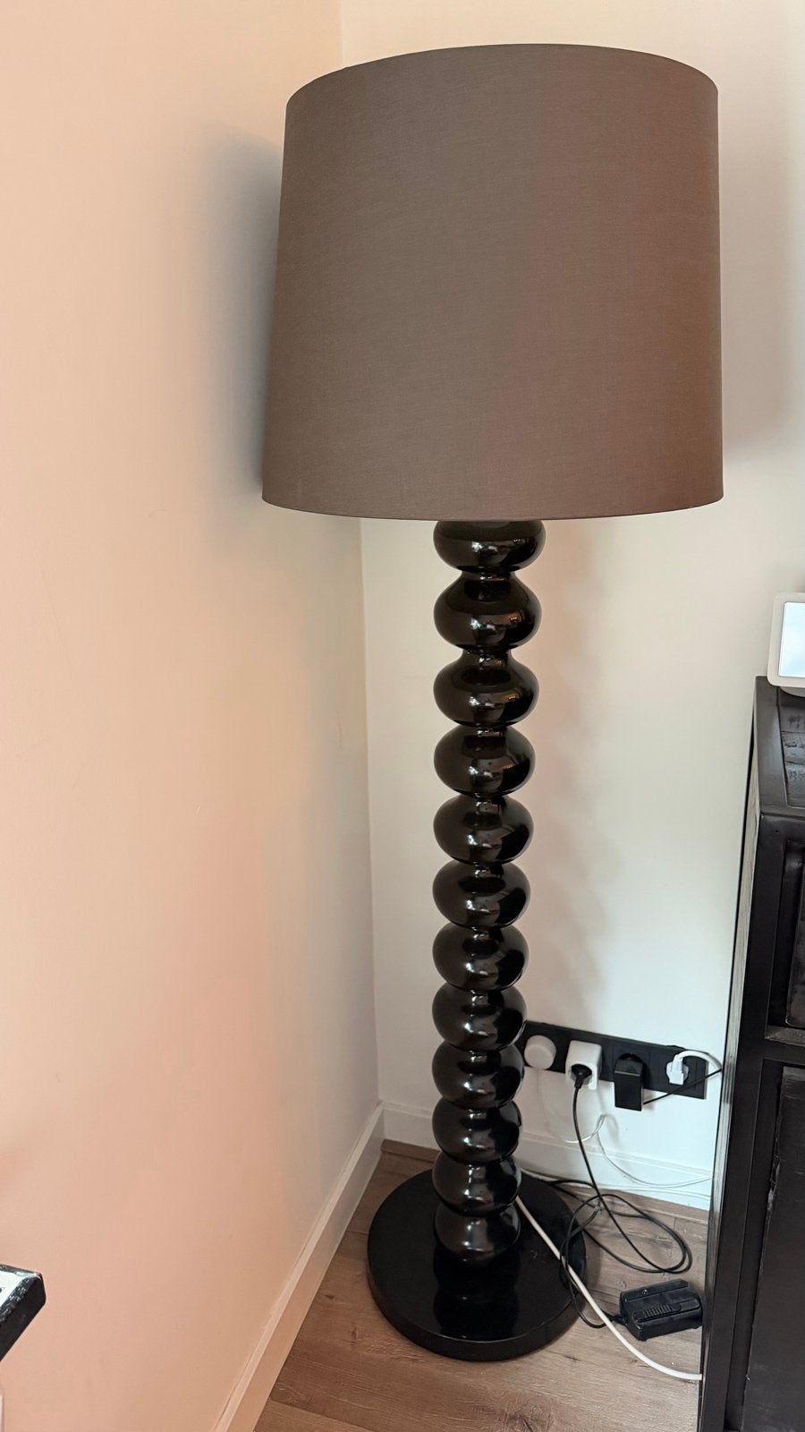 Moderne staande lamp met donkergrijze kap, Huis en Inrichting, Ophalen, Gebruikt, Glas, 150 tot 200 cm