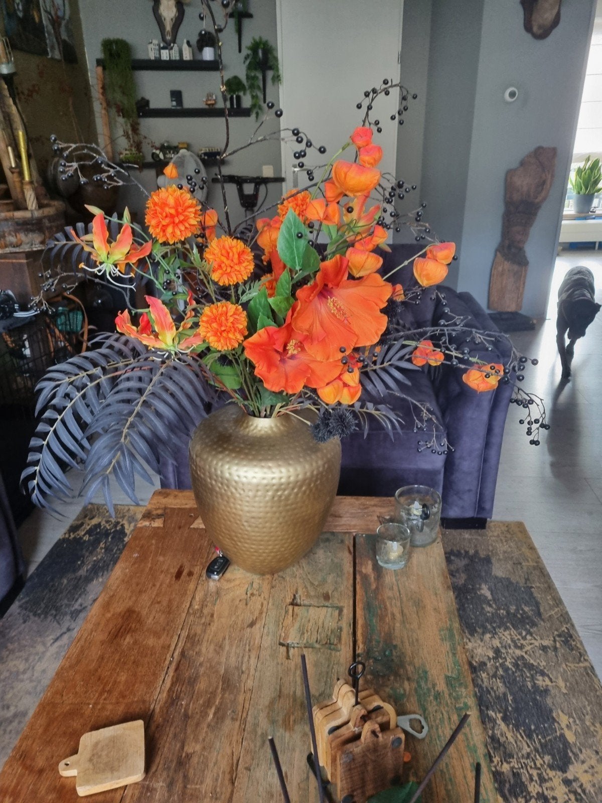 zijde bloemen, Zijde, Ophalen of Verzenden, Zo goed als nieuw, Oranje
