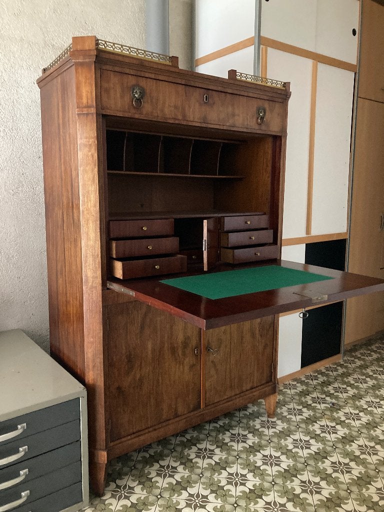 Mahonie secrétaire à abattant Louis XVI met messing hekje, Ophalen