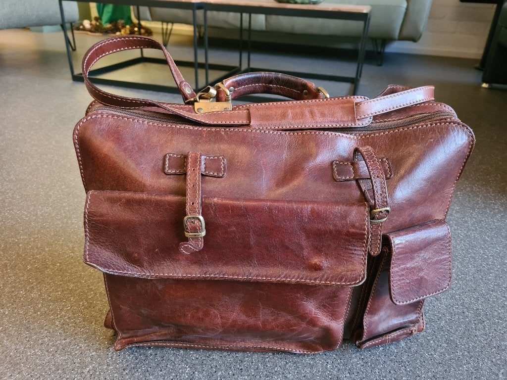 The Bridge akte-/laptoptas, bruin leder, zeer goede staat, Overige merken, Bruin, Ophalen of Verzenden, Zo goed als nieuw