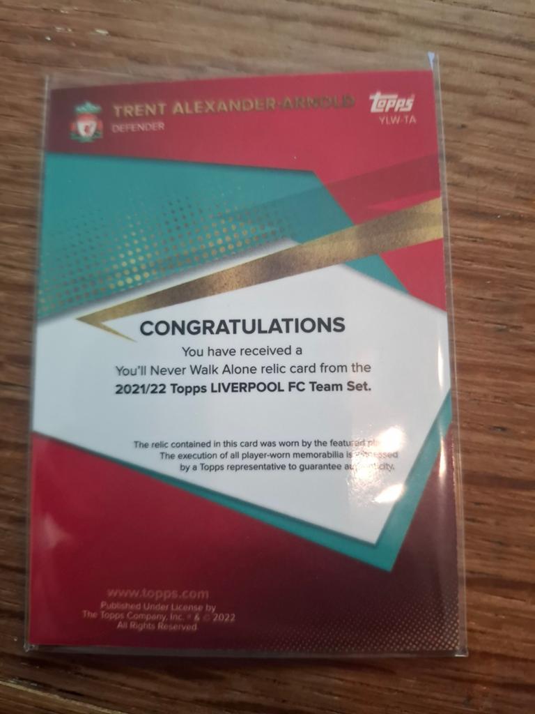 Trent Alexander-Arnold Relic Kaart - Liverpool FC 2021/22, Ophalen of Verzenden, Zo goed als nieuw, Buitenlandse clubs, Spelerskaart
