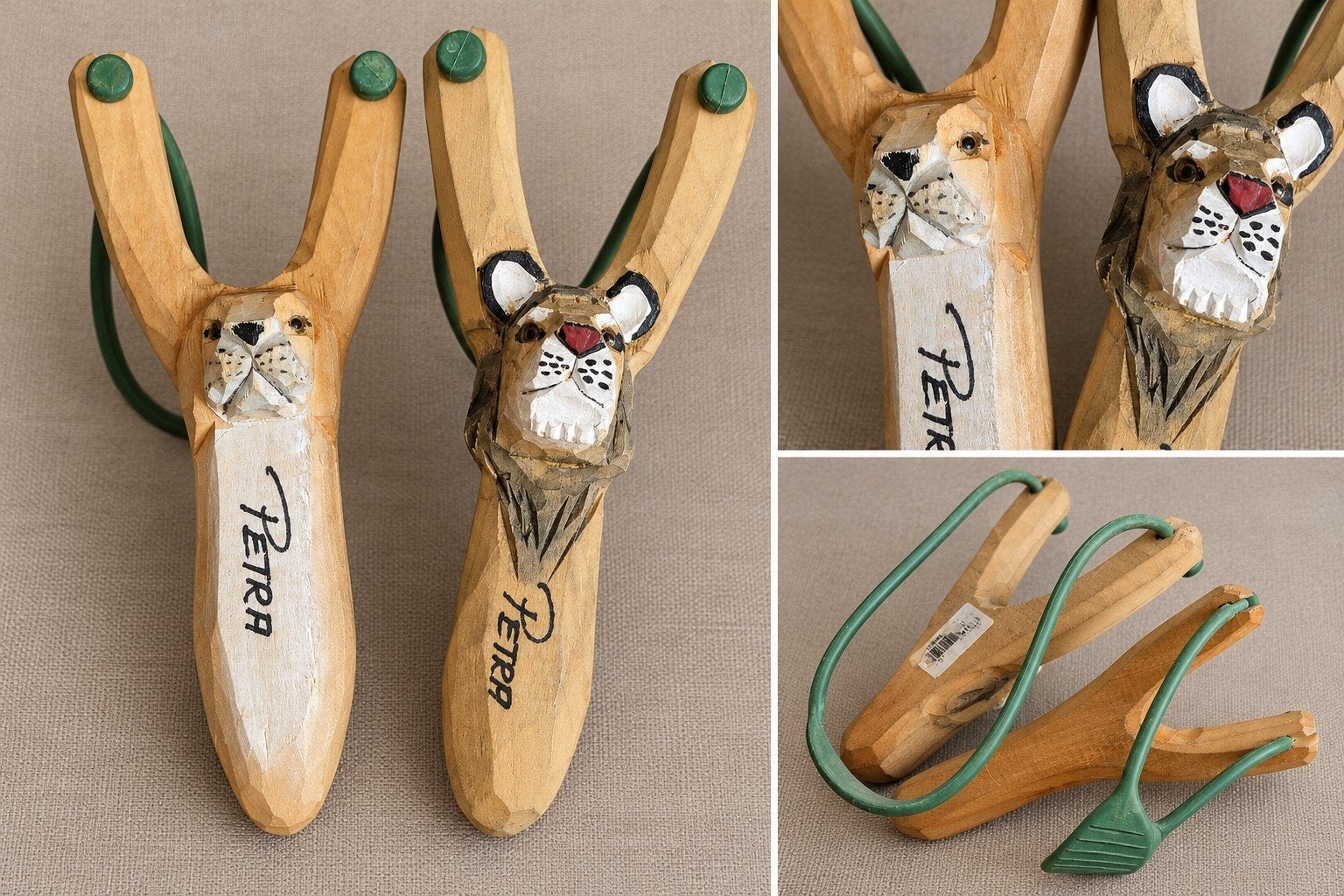 Set van 2 handgesneden houten katapulten met dierenkop, Ophalen of Verzenden, Gebruikt, Dier