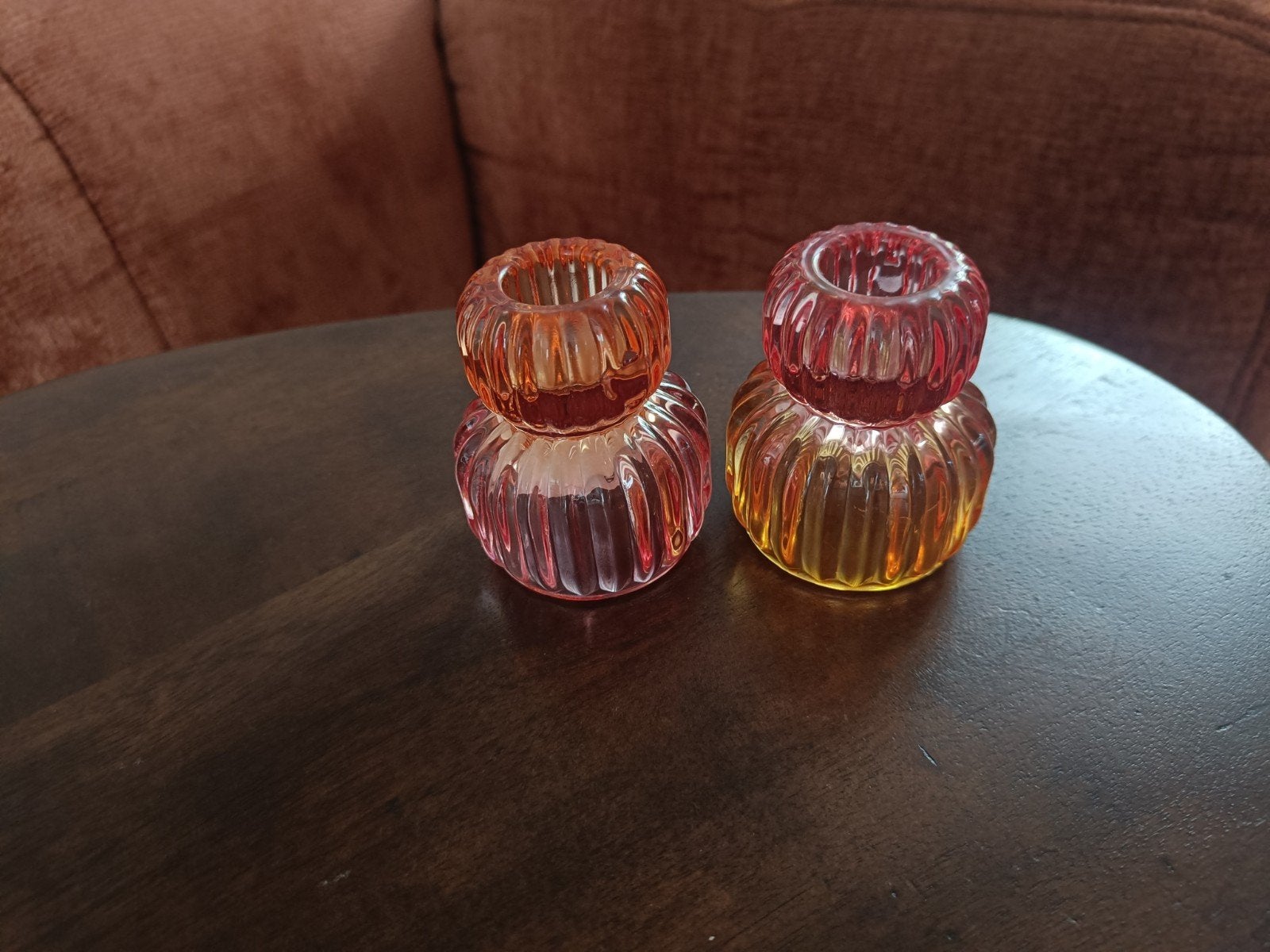 2x glazen theelicht houders /waxinelicht houders, Nieuw, Ophalen of Verzenden, Glas, Roze