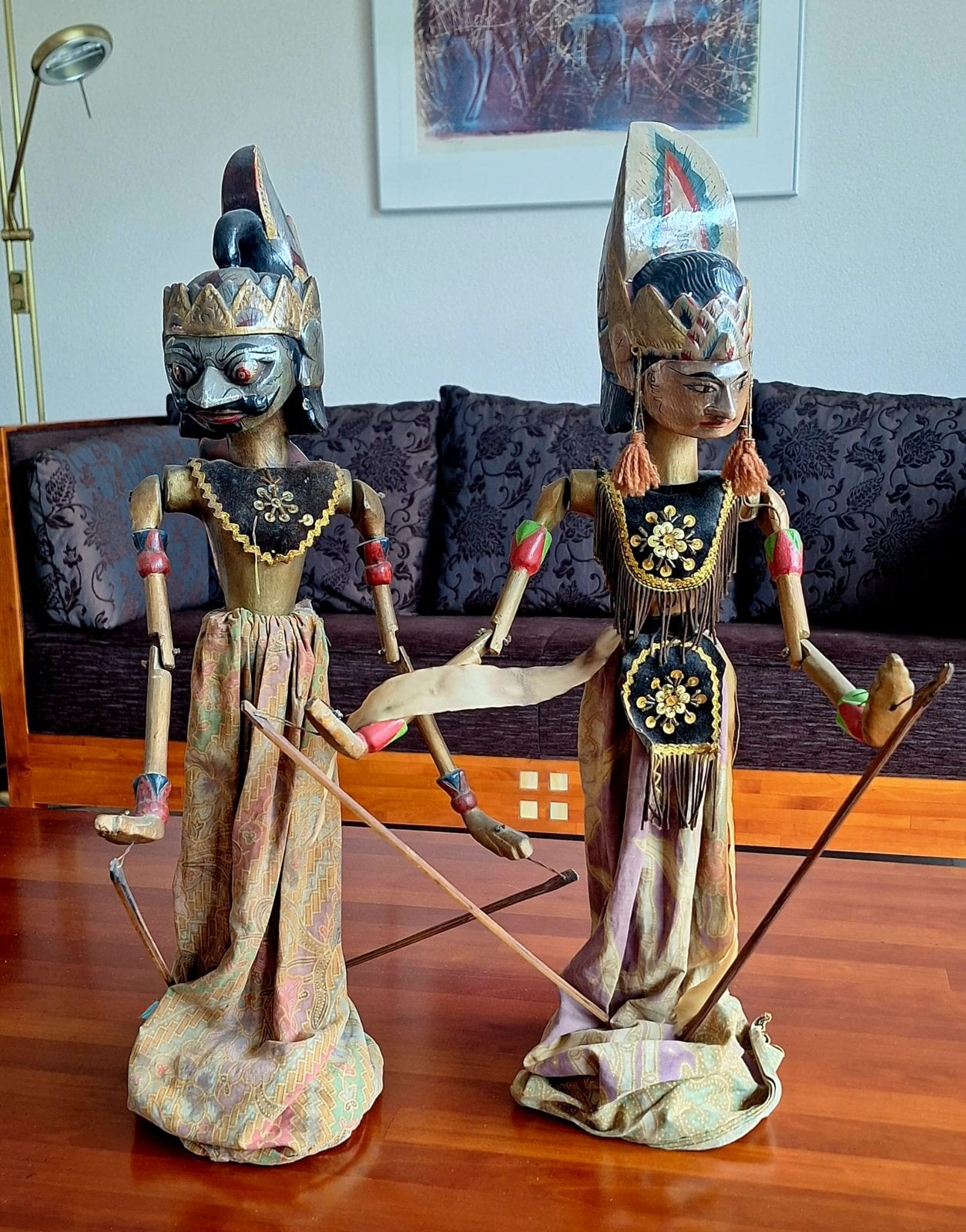 2 antieke, bij elkaar horende wayangpoppen., Ophalen of Verzenden