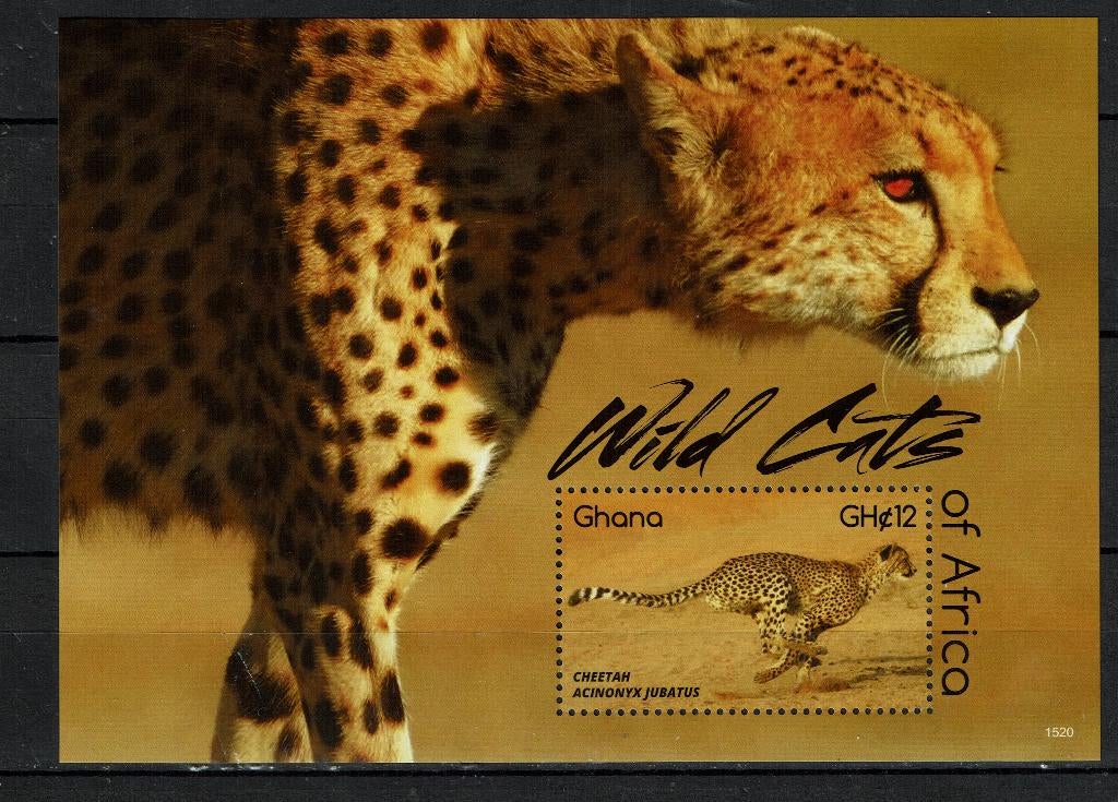 GHANA 2015 PF BLOK CHEETAH KATACHTIGE WILDLIFE ZOOGDIEREN, Ophalen of Verzenden, Postfris, Dier of Natuur