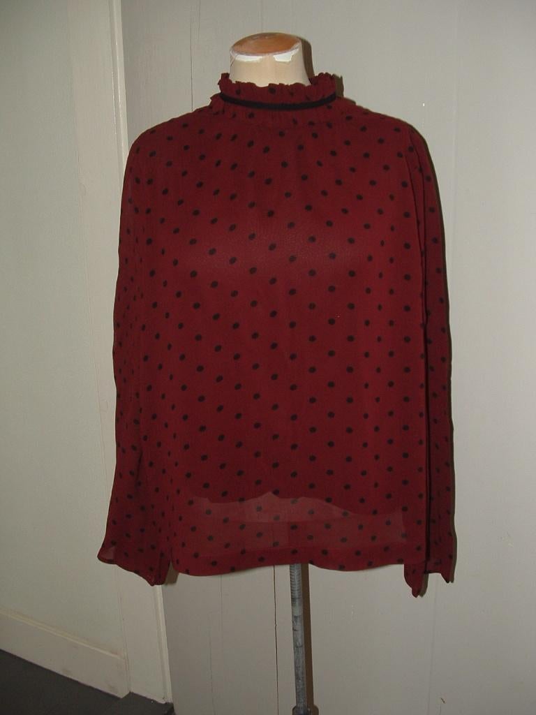 Ganni bordeaux polkadot Carlton Georgette blouse maat 36, Ganni, Ophalen of Verzenden, Zo goed als nieuw, Maat 36 (S)