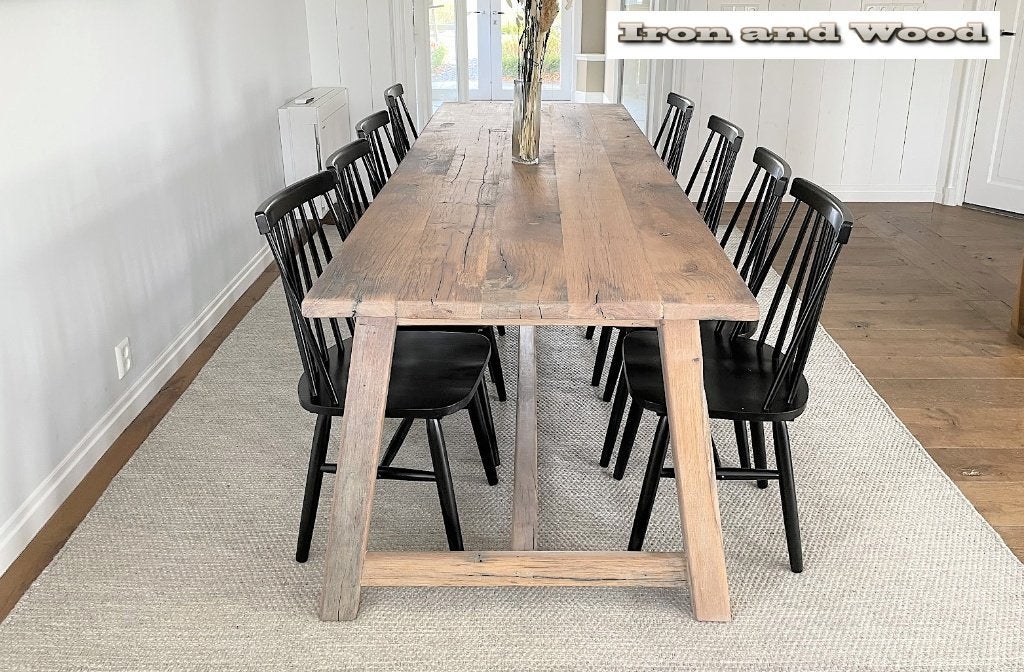 Oud eiken wagonplanken A poot kloostertafel - maatwerk, Overige typen, Ophalen, Nieuw, Hout