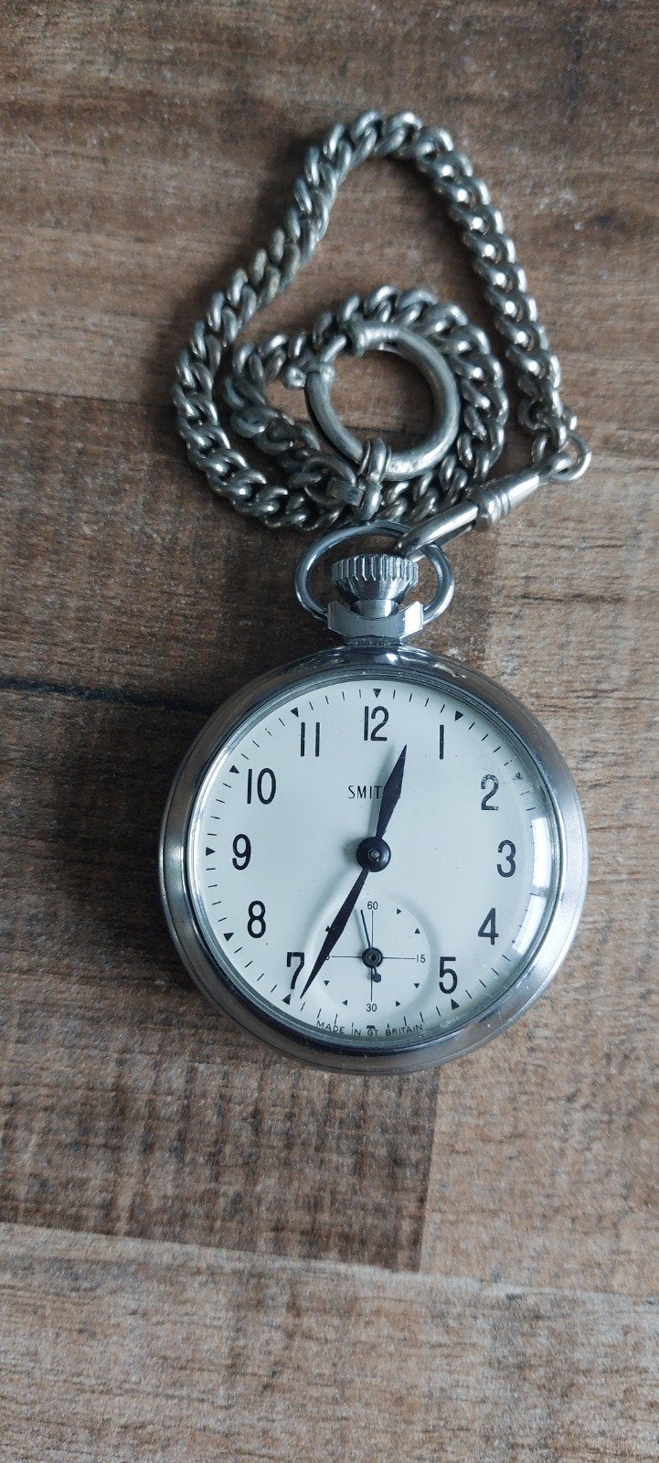 Vintage Smiths Zakhorloge met Ketting - Made in GT Britain, Overige merken, Zakhorloge, Staal, 1930 tot 1960
