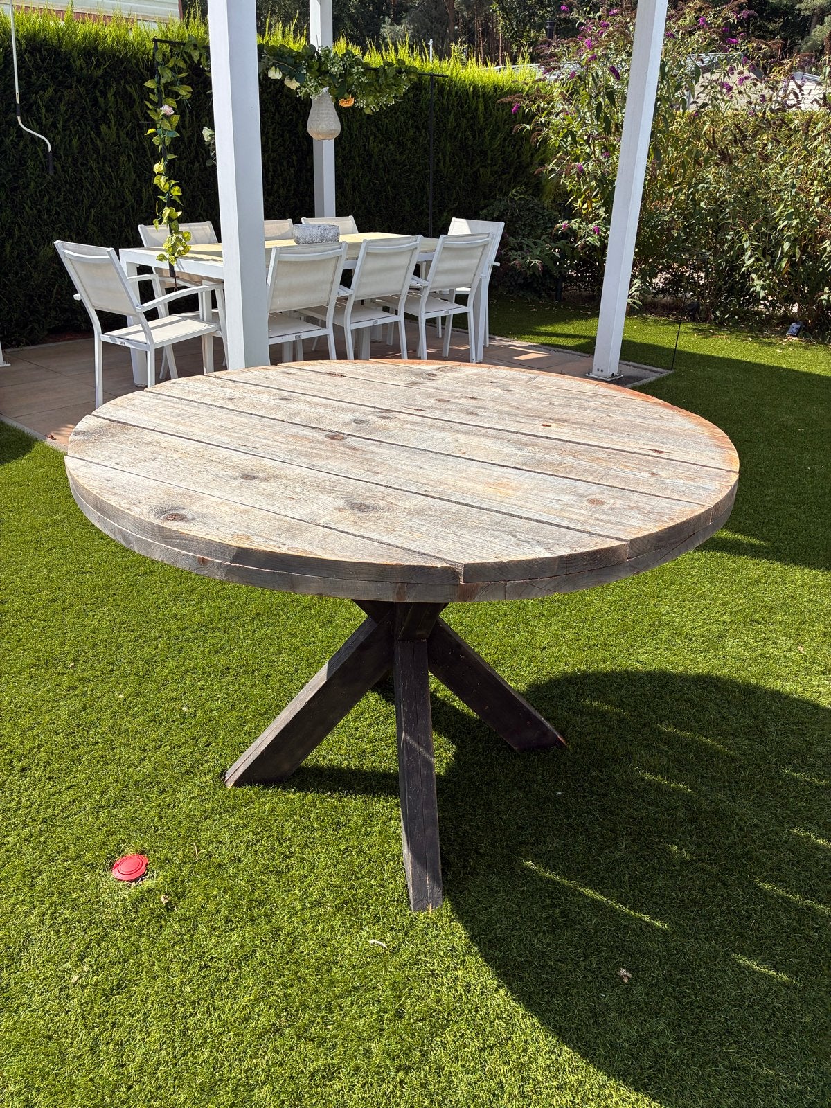 Ronde tuintafel van steigerhout, Ø 122 cm, Ophalen, Gebruikt, Rond, Hout