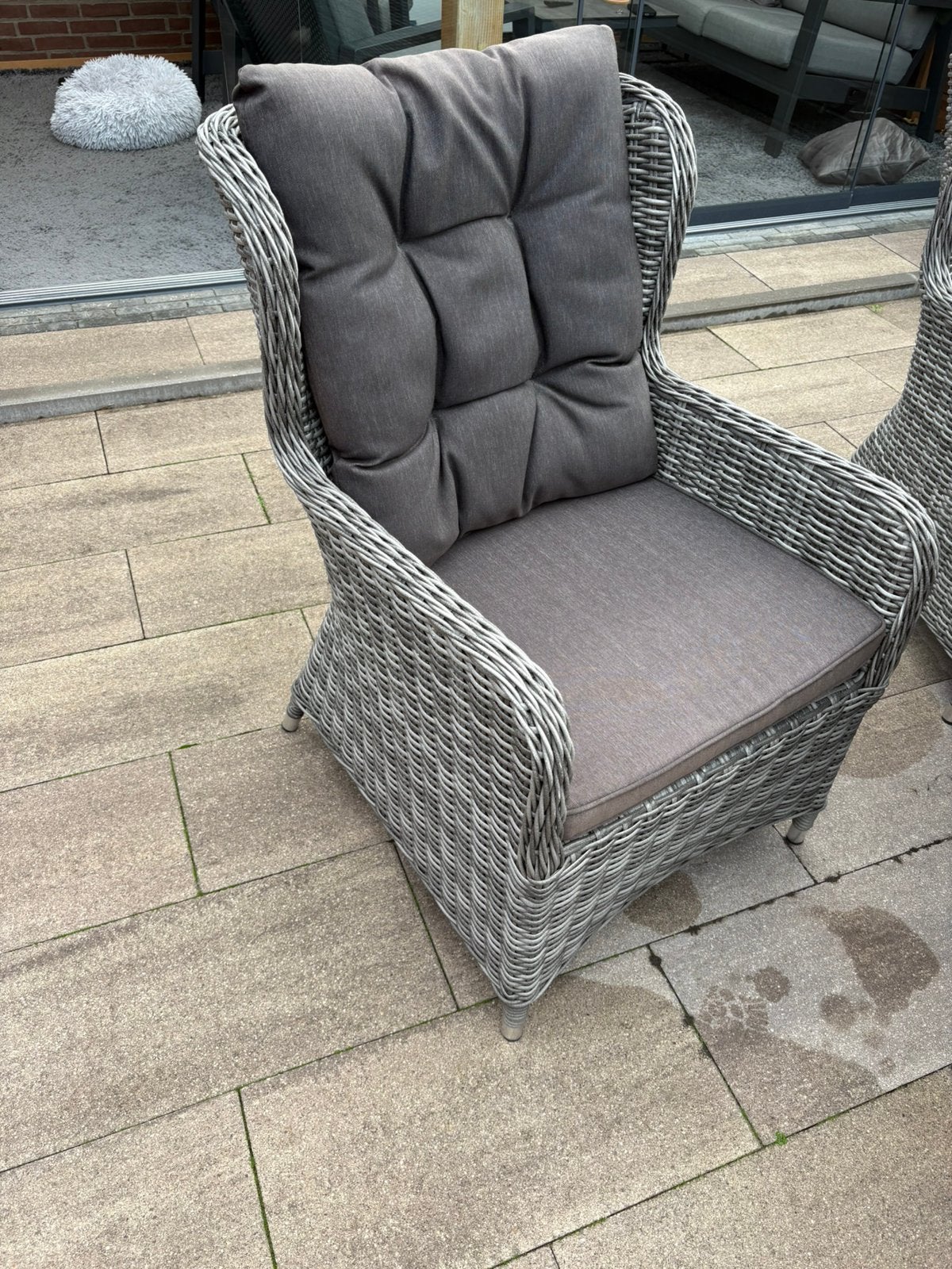 Tuinstoelen en tuintafel, Ophalen, 4 zitplaatsen, Gebruikt, Wicker